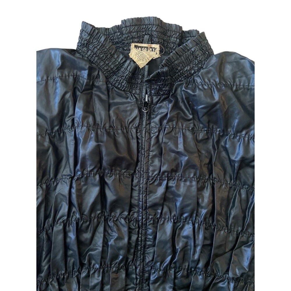 Vintage Changing Scene Unisex Black Nylon Bomber Jacket Size L Ruched 80s - Picture 5 of 10